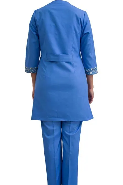 روپوش و شلوار اتاق عمل طرحدار (حاشیه گل آبی)(نیاز)