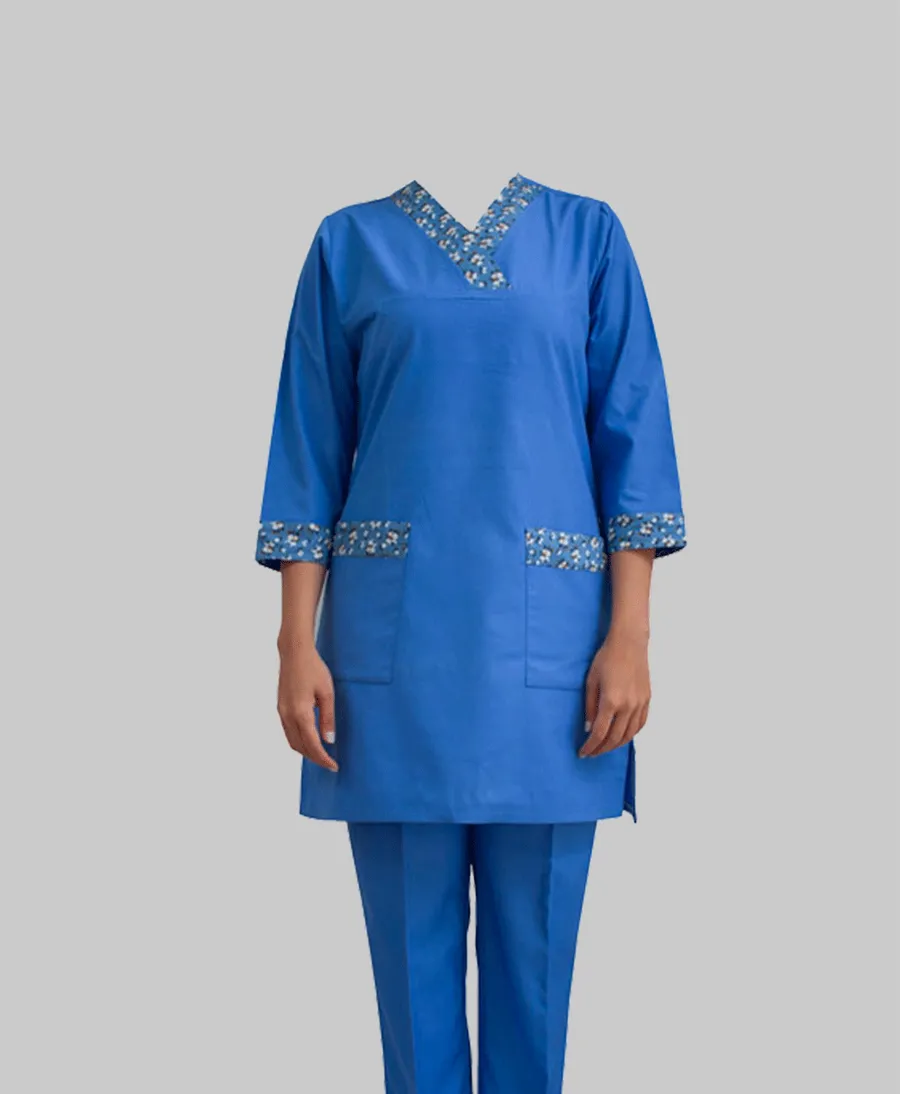 روپوش و شلوار اتاق عمل آبی روشن حاشیه داریقه هفت(نیاز)